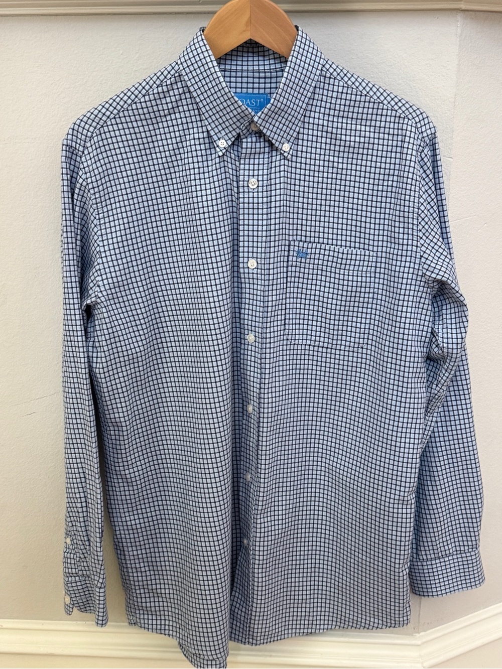 Men’s Light Blue Plaid Button-Down Shirt -  By Coast    100% Cotton